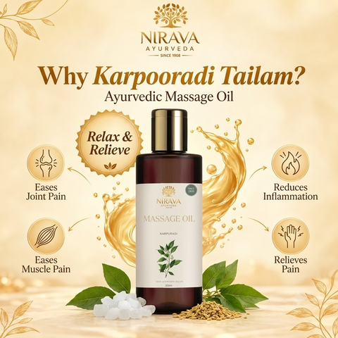 Nirava Massage Oil ( Karpooradi tailam ) product information poster